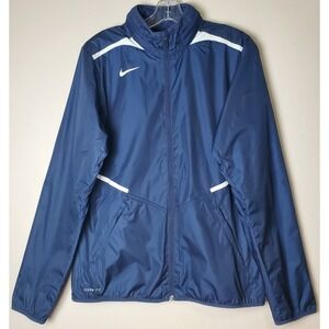 Nike Women's Storm Fit Windbreaker Jacket Navy Blue Large Full Zip Hooded Sporty